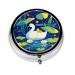 Duckling and Mother Portable Metal Pill Box Round Mini 3-Compartment Plastic Insert hinged Fastening Design Suitable for Small Pills Must-Have for Travel Black