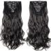 SILK-CO 17 Jet Black Curly Clip-In Hair Extensions - 100% Synthetic Hair, 8PCS Set for Full Head - Long Wavy Style - Buy Online on GoSupps.com