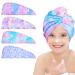 Basumee 4PCS Microfiber Hair Towel Wrap for Girls and Women  Rapid Drying Towel for Hair Absorbent Quick Dry Hair Turbans for Wet Hair with Button  Colourful Mermaid Light Mermaid