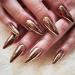 Bronze Chrome Press on Nails Medium Almond Stiletto Fake Nails with Bling Design Glossy Mirror Metal Acrylic False Nails Stick on Nails for Women Girls Gel Glue on Nails for Daily Party Wear Chrome Bronzer