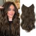 One piece Invisible Wire Hair Extensions Clip in Natural Wavy Synthetic Hair Extension with Transparent Wire Adjustable Size Long Curly Secret Hair Pieces for Women(16inch Chestnut Brown) 16inch Chestnut Brown