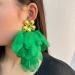 Feylie Handmade Flower Fringe Earrings - Exaggerated Spring Jewelry Gift | Long Green Holiday Earrings - Buy Online on GoSupps.com