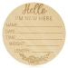 Wooden Baby Announcement Sign Hello World Plaque Round Wooden Newborn Welcome Sign Baby Birth Sign Board for Baby Shower Photo Prop Nursery Wall Decor A7CSMP (C)