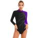 dPois Womens Gymnastics Leotards Long Sleeve Shiny Dance Ballet Performance Unitards Bodysuit Top Dancewear Purple Small