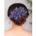 Deniferymakeup Bridal Hair Comb Sparkly Crystal Wedding Comb Colorful Crown Big Bridal Headpiece Wedding Hair Accessories for Brides (Blue)
