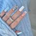 24PCS Fake Nails French False Nails Long - Square False Nails with Glue Press on Nails - Full Cover Acrylic - French Fake Nails Stick on Nails for Women and Girls Nail Art(White French Butterfly)