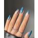 JUSTOTRY 24 Pcs Short Press on Nails,Glossy Almond Fake Nails with Design,Full Cover Acrylic False Nails,French Steelblue Nail Tips Stick on,Artificial Nail Kit with Nail Glue for Women Nails Art