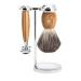 M HLE Vivo shaving set - safety razor shaving brush with pure badger hair and holder - handles made of fine olive wood