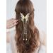 Gold Butterfly Tassel Hair Claw Clips - 2 Pcs Set | Rhinestone Pearl Crystal Metal Clips for Women & Girls - Buy Online on GoSupps.com