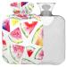 NAANLE heat bottle with watercolor colorful watermelon with cover transparent hot water bottle 1 l hot water bottle for bed hand feet pain relief heat and cold therapy
