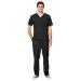 WonderWink W123 Men's V-Neck Top & Flat Front Cargo Pocket Pant Scrub Set + Badge Reel Black 2X-Large Top / X-Large Pants