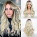 HAIRCUBE Long Blonde Wigs for Women Dark Rooted Synthetic Hair Wig with Fringe Blonde with dark root
