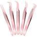 5 Pieces Eyelash Extension Tweezers Set Straight and Curved Tip False Lash Tweezers Eyelash Volume Tweezers Stainless Steel Precision Tweezers for Eyelash Extension (Rose Gold)