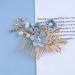 Dervivea Bridal Leaf Flower Hair Comb Pearl Wedding Hair Combs Blue Flower Side Comb Rhinestone Crystal Headpiece Decorative Hair Accessories For Women And Girls Headdress (Blue flower) - Buy Online on GoSupps.com