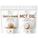 Micro Ingredients MCT Oil Powder with Prebiotic Fiber & Lions Mane Mushroom Supplement Powder Bundle 2 Pack | C8 MCT Oil for Coffee Creamer | Natural Superfood for Brain Energy & Immune Health