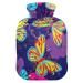 Hot water bottles with cover colorful butterflies hot water bag for pain relief for women and adults hand foot warmer 2 liters