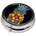 Colorful Pineapple Printed Mini Round Pill Box - 3 Compartment Travel Pill Organizer | Portable Medicine Case for Home & Office - Buy Online on GoSupps.com