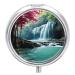Round Pill Box Waterfall Natural Landscape Print 3 Compartment Medicine Pill Case Print Pill Organizer Decorative Metal Portable Pill Box Pocket Pill Box Style-19