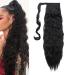 20 Inch Real Long Corn Wave Ponytail Clip in Hair Extensions Magic Paste Wavy Wrap Around Ponytail Hairpiece for Women Dark Black Dark Black 20 Inch