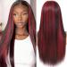 FLYBAO Burgundy Lace Front Wigs Human Hair 13x4 Highlight Ombre Lace Front Wig Human Hair 200% Density Ombre Lace Front Wig Human Hair 12A Red and Black Straight Lace Front Human Hair Wigs 100% HD Lace Wig (20Inch 13X4 1...