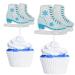 Snowflake Ice Skate Theme Happy Birthday Cupcake Toppers 18-PC Set - This is a great ice skating themed birthday party baby shower party or retro skating party decoration - SugarGera (Blue)