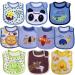 Yafane Baby Bibs Waterproof 10 Pack Baby Bibs Soft Cotton with Velcro Fastener for Baby Boys Toddlers Blue