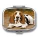 Pill Box Basset Hound Print 2 Compartment Medicine Pill Case Pill Organizer Decorative Metal Portable Pill Box for Pocket Or Purse Style