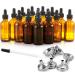 Dark Amber Dropper Bottles with 6 Small Funnels & 1 Long Glass Labels - 60ml Tincture Eye Droppers for Essential Oils Perfume Hair / Body Liquids 2 oz 24 Pcs