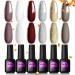 AUBSS Autumn Gel Nail Polish Set 6 Colours Autumn Winter Red Sliver Color Gel Kit Champagne Gold Nail Polish Gel Soak Off LED Gel Nail Kit for Beginner Gold Grey Red Silver White