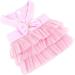 Pink Striped Denim Puppy Dress with Organza Bow and Beads - XS size (Chest 30cm/11.8, Back 20cm/7.9) - Summer Sleeveless Button-Up Dog Apparel - Buy Online on GoSupps.com