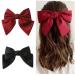 Bow Hair Clip Satin French Bow Hair Clips for Women Solid Bow Hair Clips Hair Barrette with Long Ribbon Silky Hair Bows Big Bowknot Simple Girls Hair Accessories (Black+Red)