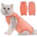 Avont Cat Recovery Suit Post Surgery Elizabethan Collar & Cone Alternative Kitten Onesie Pet Surgical Spay Shirt for Abdominal Wounds or Skin Diseases -Coral (M) Coral Medium