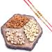 Ghasitaram Gifts Rakhi Gifts for Brothers Dryfruit - Hexagon Log Platter with Dryfruits with 2 Pearl Rakhis