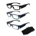 3 Pack Reading Glasses with Lights in The Frame for Men Women Bright Led Readers Eyeglasses with Lights and Magnifier Led Reading Glasses Magnifier Nighttime Reader Black 2.0 x