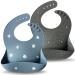 Moonkie Baby Bibs 2Pcs Silicone Feeding Bibs for Babies and Toddlers Waterproof weaning bib BPA Free Soft Adjustable Wide Food Crumb Catcher Pocket(Shifting Sand/Burlwood) Dark grey/grey blue