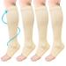 ACWOO compression stockings for women men 2 pairs of support stockings Medical compression socks with 15-20 mmHg thrombosis socks open toe compression socks for running sports flight cycling (Beige) 2 pairs unit size beige