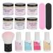 Nail Dipping Powder Set - Nail Kit Starter Nail Art Powder Professional Top Base Coat Gel Dust Brush 6 Color Manicure Tool Set for Nail Artist Salon Home Use (K1214)