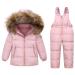 Kids Winter Puffer Jacket and Snow Bib Pants Ski Suits 2-Piece Snowsuit Hooded Down Coat and Snow Pants Outfits Set 18-24 Months Pink