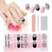 EBANKU Semi Cured Gel Nail Strips Purple Blue Gel Nail Strips Long Lasting Waterproof Real Nail Polish Strips Wraps Stickers with Cuticle Stick Nail File Nail Wipes & Sealing(UV/LED Lamp Required) Pink and Black
