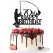 Tenhaisi Black Glitter Happy 70th Birthday Cake Topper 70th Birthday Party Decorations Fishing Cake Topper Fisherman 70th Birthday Party Supplies (FH70B-BK)
