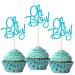 ALISSAR 24-Pack Glitter Blue Oh Boy Cupcake Toppers Cupcake Topper Picks for It'a A Boy Baby Shower Party Decoration Supplies