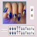 Shop Blue Press On Nails - Almond Medium Acrylic False Nails with Gold Foil & Rhinestones | Full Cover Glossy Coffin Stick-on Set - Buy Online on GoSupps.com