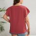 Women V Neck Top Summer Casual T Shirt Ruffle Sleeves Short Sleeve Top Lace Stitching V Neck Loose T Shirt (Brownish Red) 3X-Large Brownish Red - Buy Online on GoSupps.com