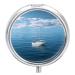 Round Pill Box White Boat on Blue Sea Print 3 Compartment Medicine Pill Case Print Pill Organizer Decorative Metal Portable Pill Box Pocket Pill Box Style-33