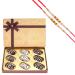 Ghasitaram Gifts Rakhi Gifts for Brothers Dryfruit - Brown Print Assorted Chocolate Coated Dates Box with 2 Pearl Rakhis