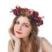 June Bloomy Women Floral Crown Wreath Flower Girls Headband Bridal BOHO Hair Garland Halo (Berry 1)