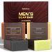 4 pieces of natural men's soap handmade peeling soap deep cleaning refreshing moisturizing soap for body and face-sandalwood amber mint charcoal turmeric