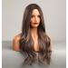 Vebonny 24-Inch Long Curly Synthetic Wig - Brown with Blonde & Pink Highlights | Trendy Middle Part Wig - Buy Online on GoSupps.com