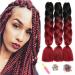Showjarlly Kanecalon Kunsthaar Hair KanCalon Hair Braids Extension Ombre Jumbo Braid Hair extension 24 " Kanecalon braids Box Hair Kunsthaar Hair for bricking black/wine red# 61cm-24 inch (3 pack) black/wine red