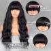 MERISIHAIR 24 Long Black Synthetic Wavy Wig with Bangs for Women - Heat Resistant, Cosplay Selena Style - Buy Online on GoSupps.com